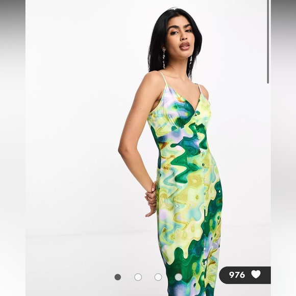 Brand New - Never Fully Dressed - satin midaxi dress in green marble print - Picture 1 of 5
